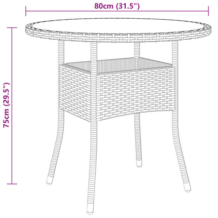 Tavolo da Giardino Ø80x75cm Vetro Temperato e Polyrattan Beige