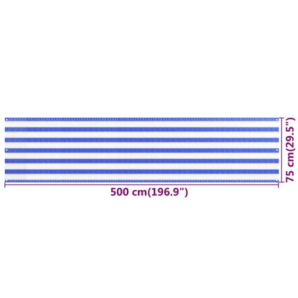 Paravento da Balcone Blu e Bianco 75x500 cm in HDPE