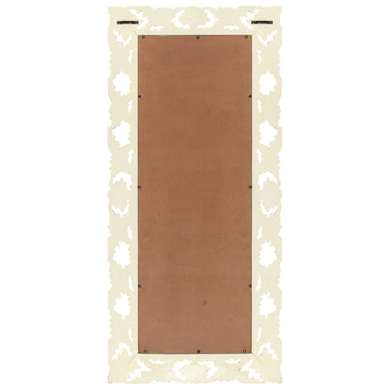 Specchio Intagliato a Mano Bianco 110x50cm in Massello di Mango