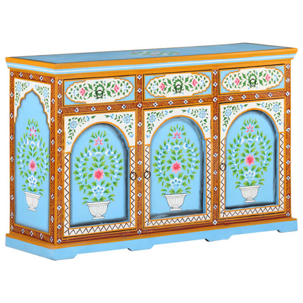 Credenza Dipinta a Mano 120x35x76 cm in Legno Massello di Mango