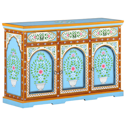 Credenza Dipinta a Mano 120x35x76 cm in Legno Massello di Mango