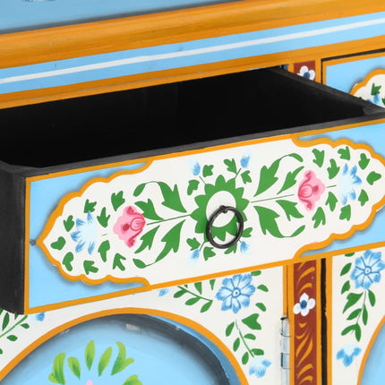 Credenza Dipinta a Mano 120x35x76 cm in Legno Massello di Mango