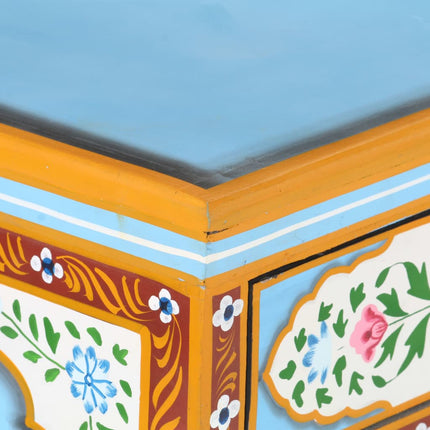 Credenza Dipinta a Mano 120x35x76 cm in Legno Massello di Mango