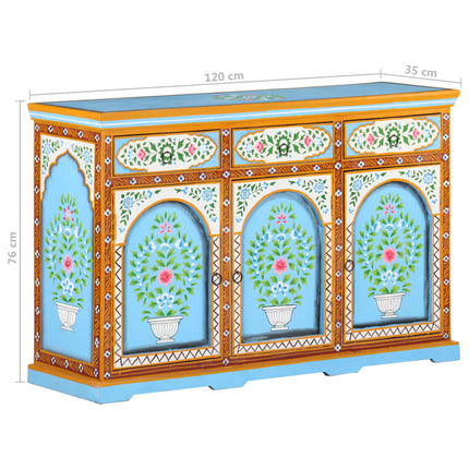 Credenza Dipinta a Mano 120x35x76 cm in Legno Massello di Mango