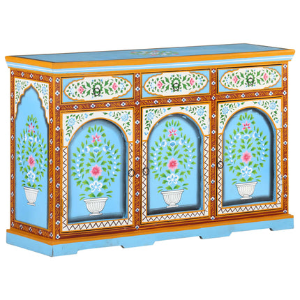 Credenza Dipinta a Mano 120x35x76 cm in Legno Massello di Mango