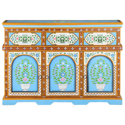 Credenza Dipinta a Mano Multicolore 110x30x76cm Mango Massello