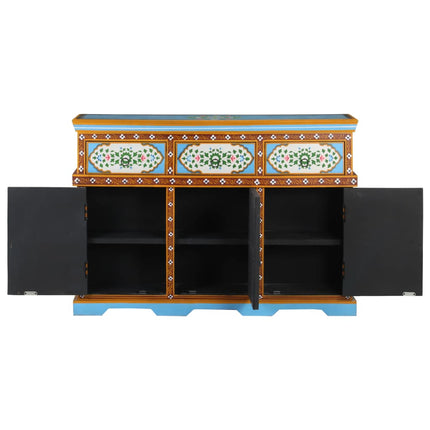 Credenza Dipinta a Mano Multicolore 110x30x76cm Mango Massello