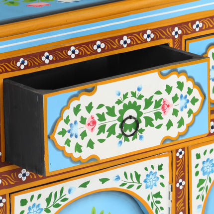 Credenza Dipinta a Mano Multicolore 110x30x76cm Mango Massello