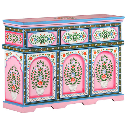 Credenza Dipinta a Mano Multicolore 110x30x76 cm Mango Massello
