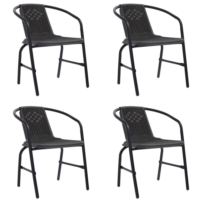 Sedie da Giardino 4 pz Nere Plastica Stile Rattan Acciaio 110kg