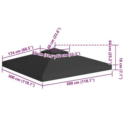 Copertura Superiore per Gazebo a 2 Strati 310 g/mÃ‚Â² 3x3 m Nera