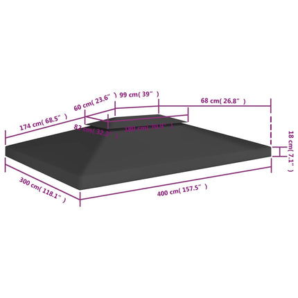 Copertura Superiore per Gazebo a 2 Strati 310 g/mÂ² 4x3 m Nera