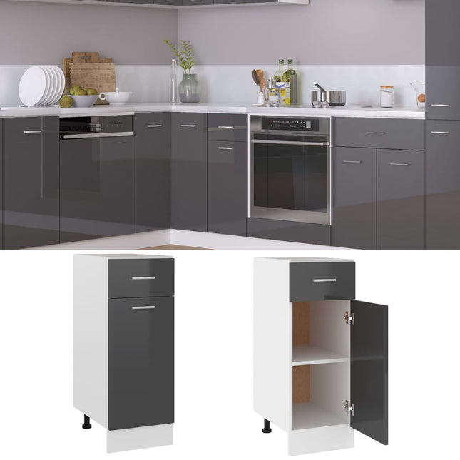Armadio Inferiore Cassetto Grigio Lucido 30x46x81,5 Multistrato