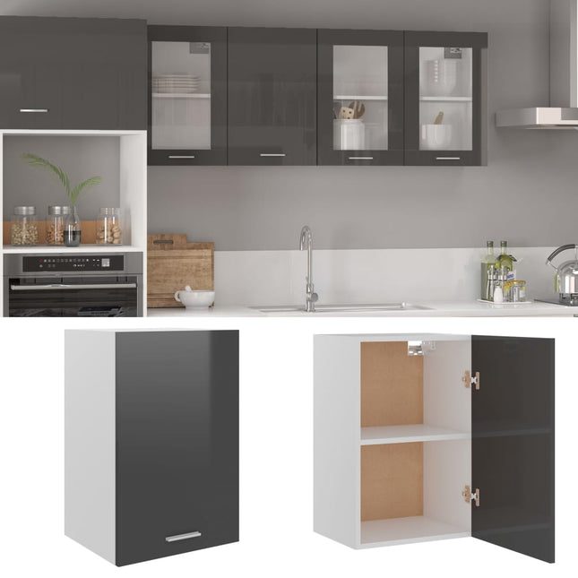 Mobile Pensile Grigio Lucido 39,5x31x60 cm in Legno Multistrato