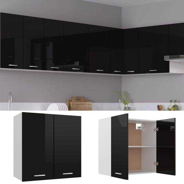 Mobile Pensile Nero Lucido 60x31x60 cm Legno Multistrato