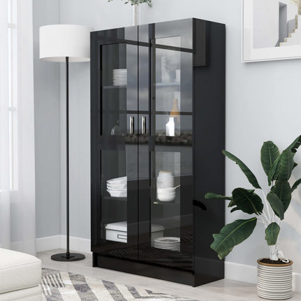 Armadietto con Vetrina Nero Lucido 82,5x30,5x150 cm Multistrato