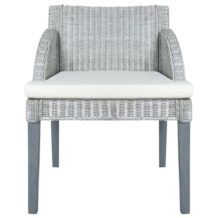Sedia da Pranzo con Cuscino Grigio in Rattan Naturale