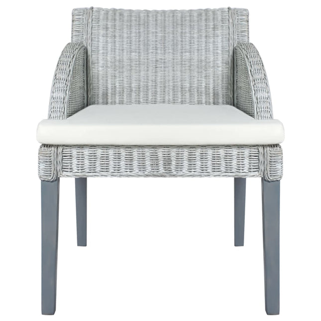 Sedia da Pranzo con Cuscino Grigio in Rattan Naturale