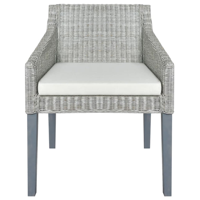 Sedia da Pranzo con Cuscino Grigio in Rattan Naturale
