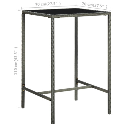 Tavolo da Bar da Giardino Grigio 70x70x110 cm Polyrattan Vetro