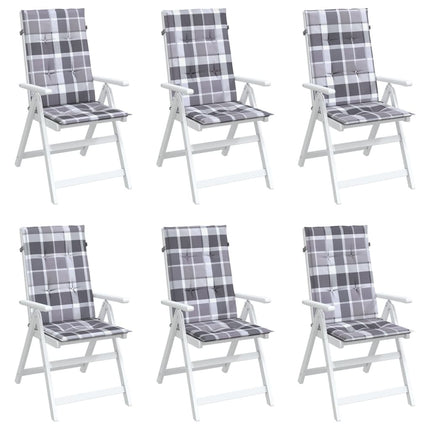 Cuscini per Sedie 6 pz Grigi a Quadri 120x50x3 cm in Tessuto