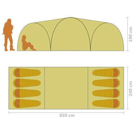 Tenda Igloo da Campeggio 650x240x190 cm per 8 Persone Mimetica