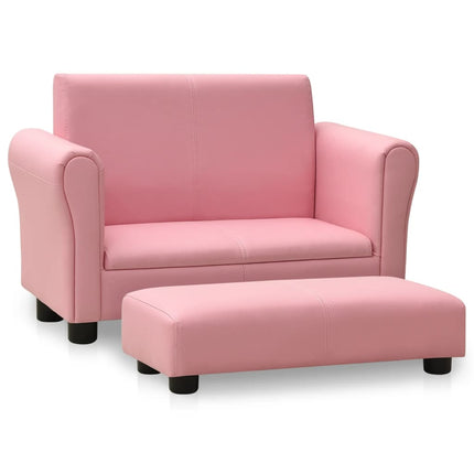 Divano per Bambini con Sgabello Rosa Similpelle