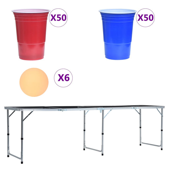Tavolo da Beer Pong Pieghevole con Tazze e Palline 240 cm
