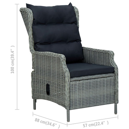 Sedia Giardino Reclinabile Cuscini in Polyrattan Grigio Chiaro