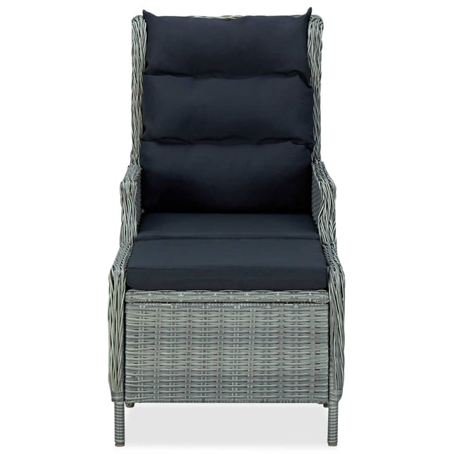Sedia da Giardino Reclinabile con Pouf Polyrattan Grigio Chiaro