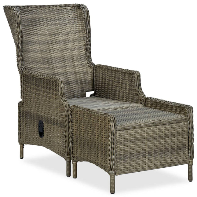 Sedia da Giardino Reclinabile con Pouf Polyrattan Marrone