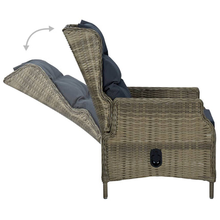 Sedia da Giardino Reclinabile con Pouf Polyrattan Marrone