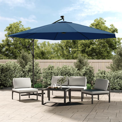 Ombrellone a Sbalzo con Palo e Luci a LED Azzurro 350 cm