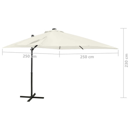 Ombrellone a Sbalzo con Palo e Luci a LED Sabbia 250 cm