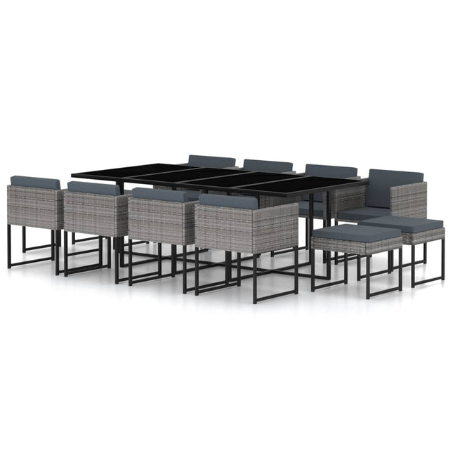 Set Pranzo da Giardino 13 pz con Cuscini in Polyrattan Grigio