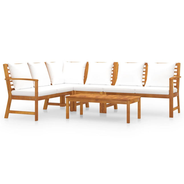 Set Divani da Giardino 5 pz con Cuscini Crema in Legno Acacia