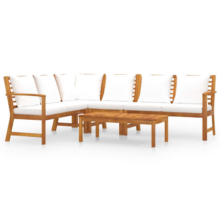 Set Divani da Giardino 5 pz con Cuscini Crema in Legno Acacia