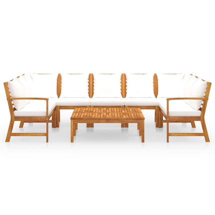 Set Divani da Giardino 9 pz con Cuscini Crema in Legno Acacia
