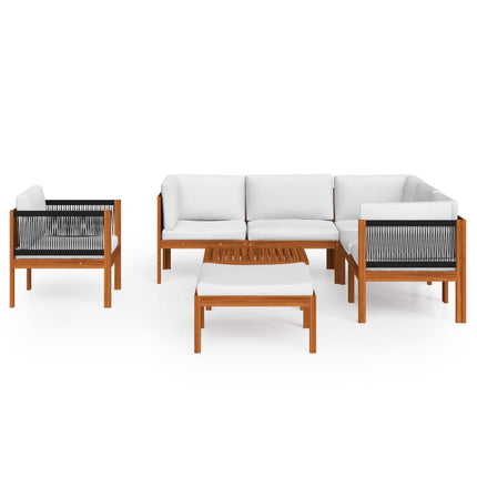 Set Divani da Giardino 8 pz con Cuscini Crema Massello Acacia