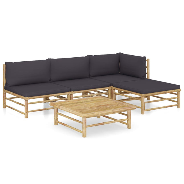 Set Divani da Giardino 5 pz con Cuscini Grigio Scuro in BambÃƒÂ¹