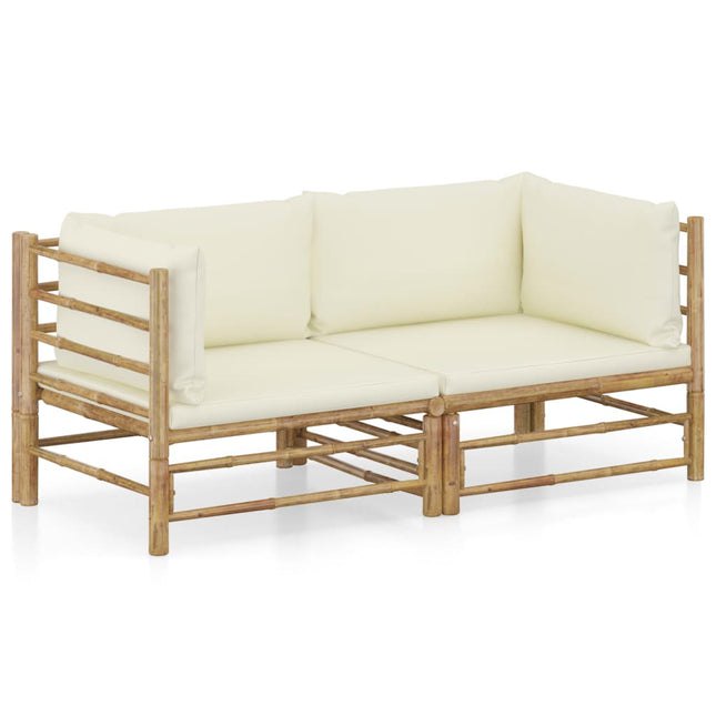 Set Divani da Giardino 2 pz con Cuscini Bianco Crema in BambÃƒÆ’Ã‚Â¹