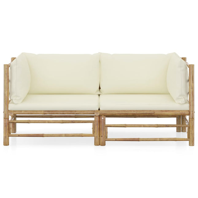Set Divani da Giardino 2 pz con Cuscini Bianco Crema in BambÃƒÆ’Ã‚Â¹