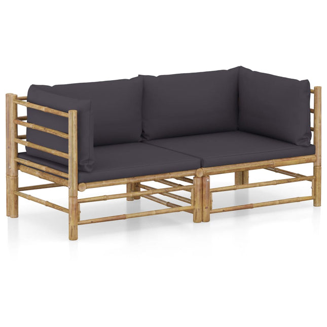 Set Divani da Giardino 2 pz con Cuscini Grigio Scuro in BambÃƒÂ¹
