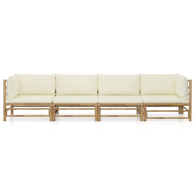 Set Divani da Giardino 4 pz con Cuscini Bianco Crema in BambÃƒÂ¹