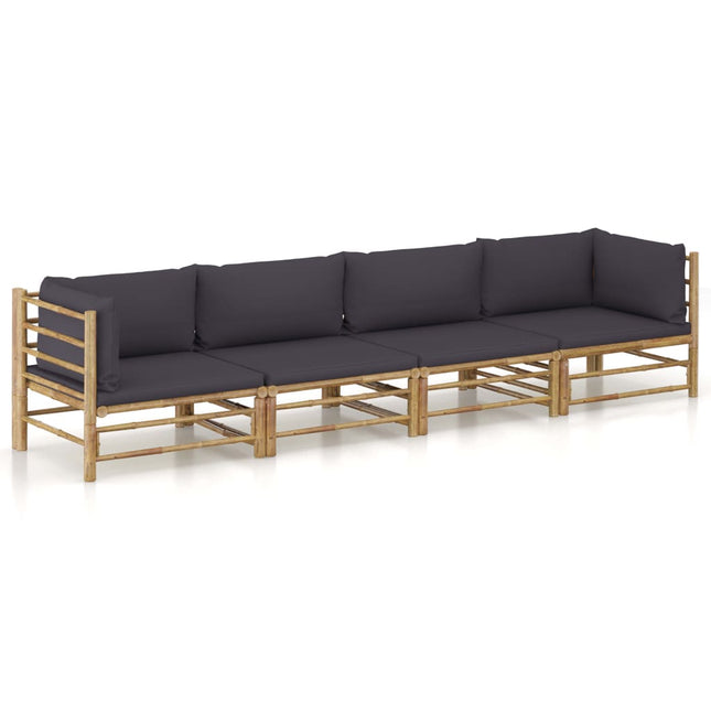 Set Divani da Giardino 4 pz con Cuscini Grigio Scuro in BambÃƒÆ’Ã‚Â¹