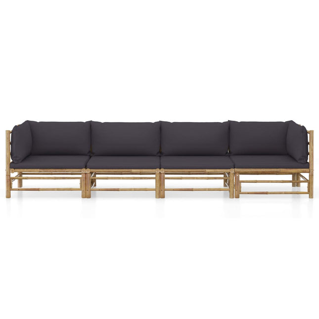 Set Divani da Giardino 4 pz con Cuscini Grigio Scuro in BambÃƒÆ’Ã‚Â¹
