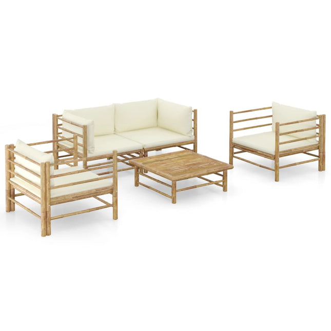 Set Divani da Giardino 5 pz con Cuscini Bianco Crema in BambÃƒÆ’Ã‚Â¹