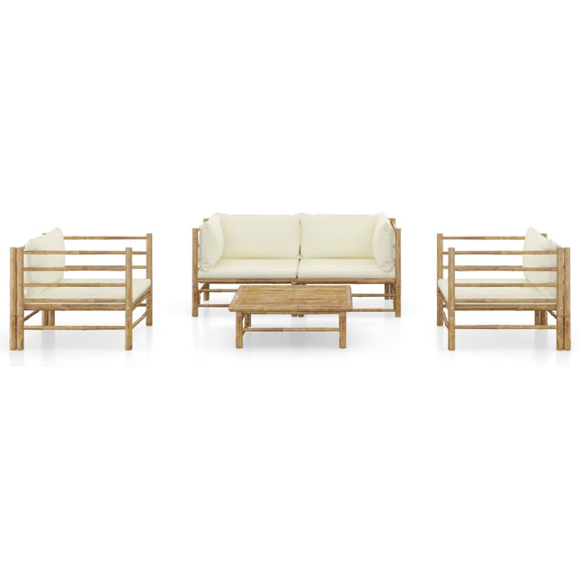 Set Divani da Giardino 5 pz con Cuscini Bianco Crema in BambÃƒÆ’Ã‚Â¹