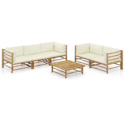 Set Salotto da Giardino 6pz con Cuscini Bianco Crema in BambÃƒÂ¹