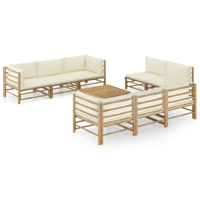 Set Divani da Giardino 9 pz con Cuscini Bianco Crema in BambÃƒÆ’Ã‚Â¹